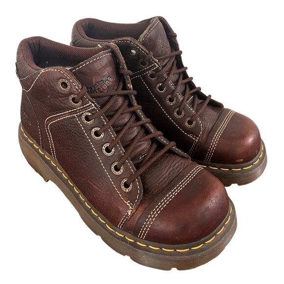VTG Dr. Martens Yolanda Brown Round Toe Lace Up Boots y2k Boho Punk Combat sz 9 - Picture 1 of 10
